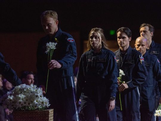 Community memorial service and tribute honors crew lost in medical transport plane crash