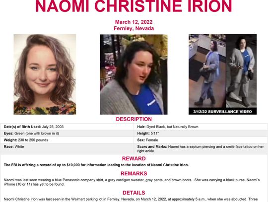 FBI offers $10,000 reward for information in locating Naomi Irion