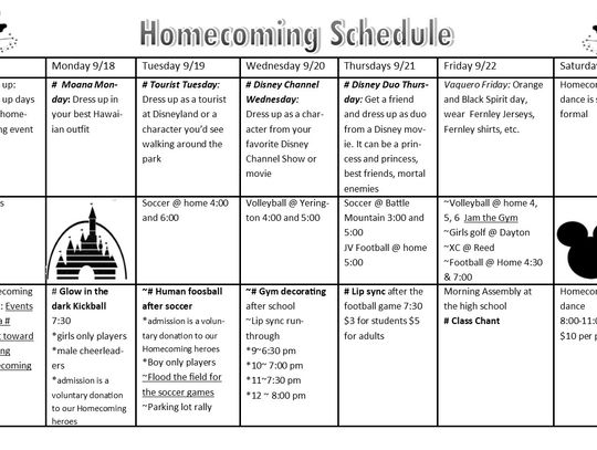 Fernley High School Homecoming Schedule