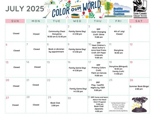 Fernley Library July Calendar of Events