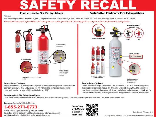 Fire Marshal urges checking for recalled fire extinguishers