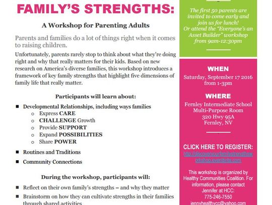 Free workshop Sept. 17 in Fernley on building family strengths