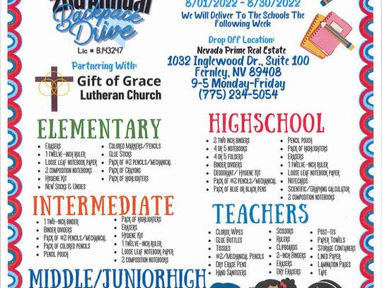 Nevada Prime hosting 2nd Annual backpack drive