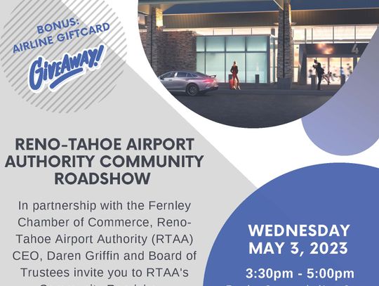 Reno-Tahoe Airport Authority hosting community roadshow May 3 at Fernley Arts Center