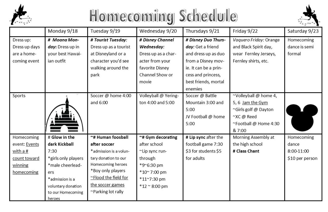Fernley High School Homecoming Schedule