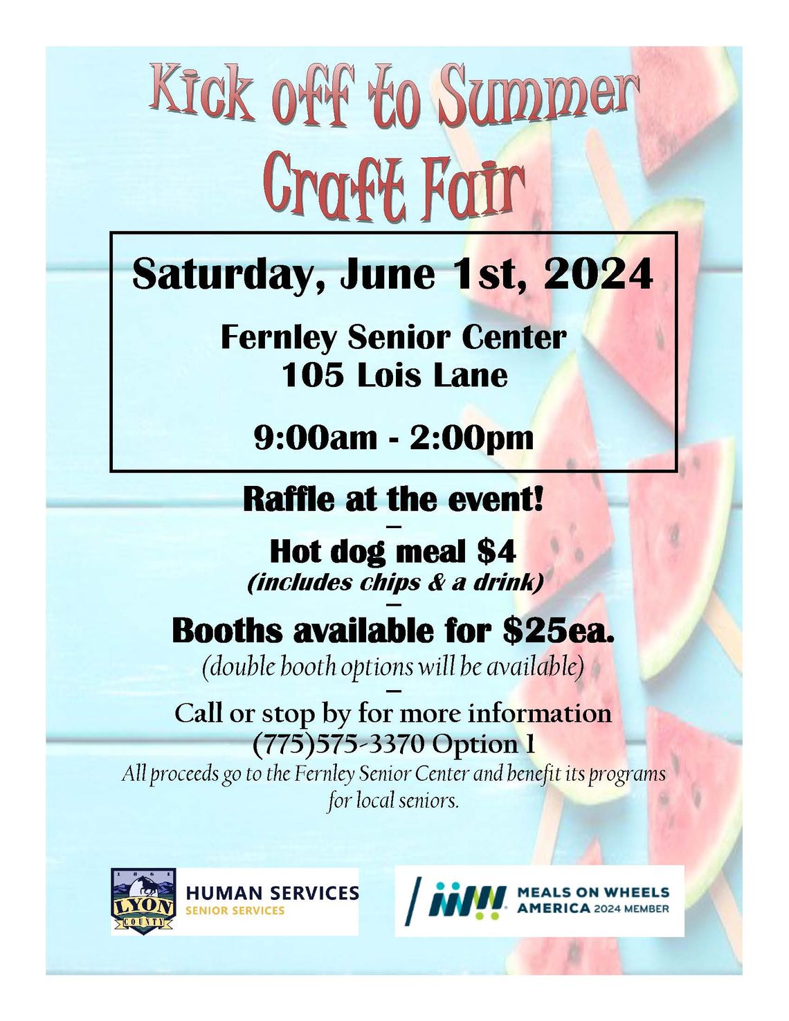 Fernley Senior hosting Center Kick off to Summer Craft Fair June 1