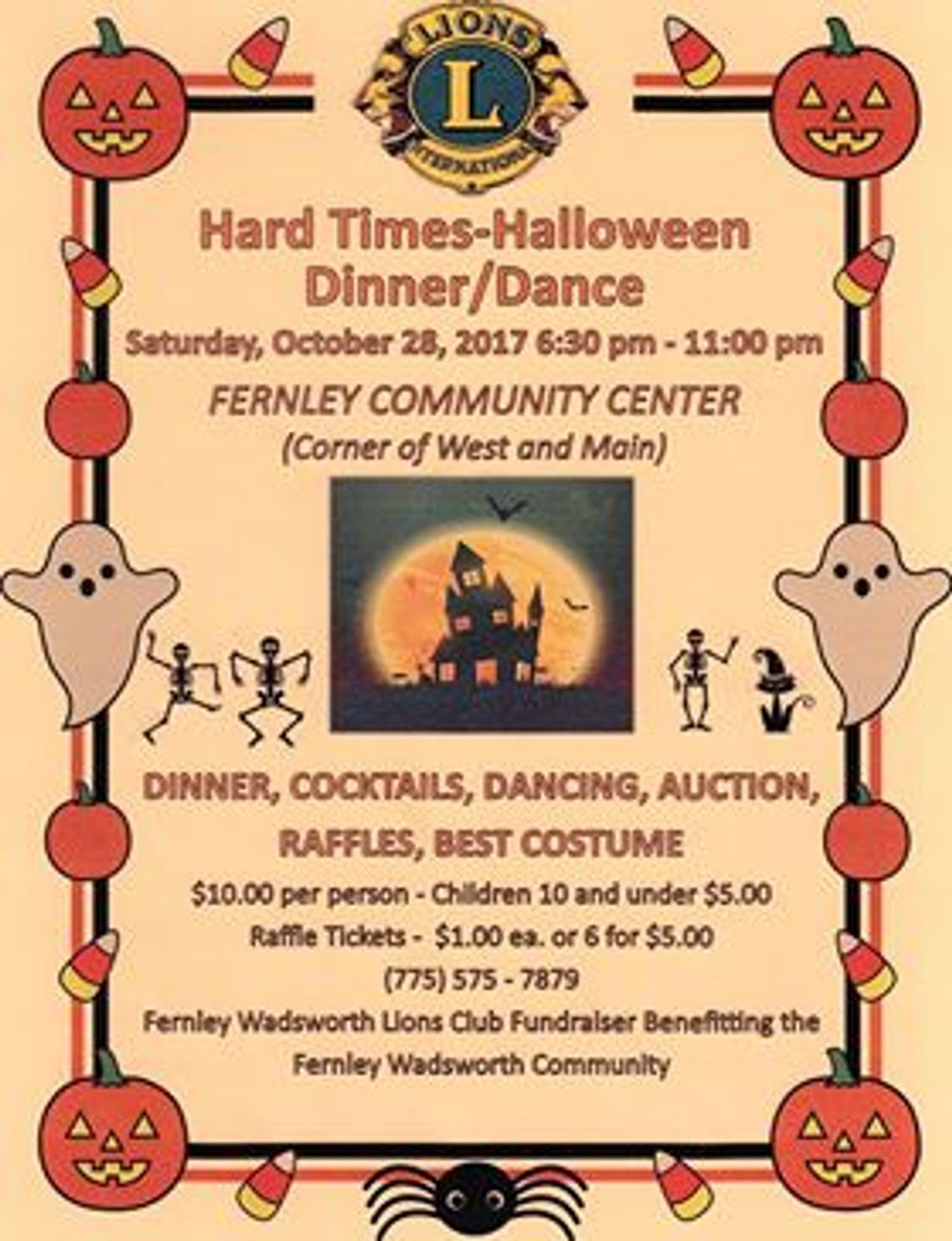 Lions Club hosting Hard Times-Halloween Dinner/Dance Oct. 28