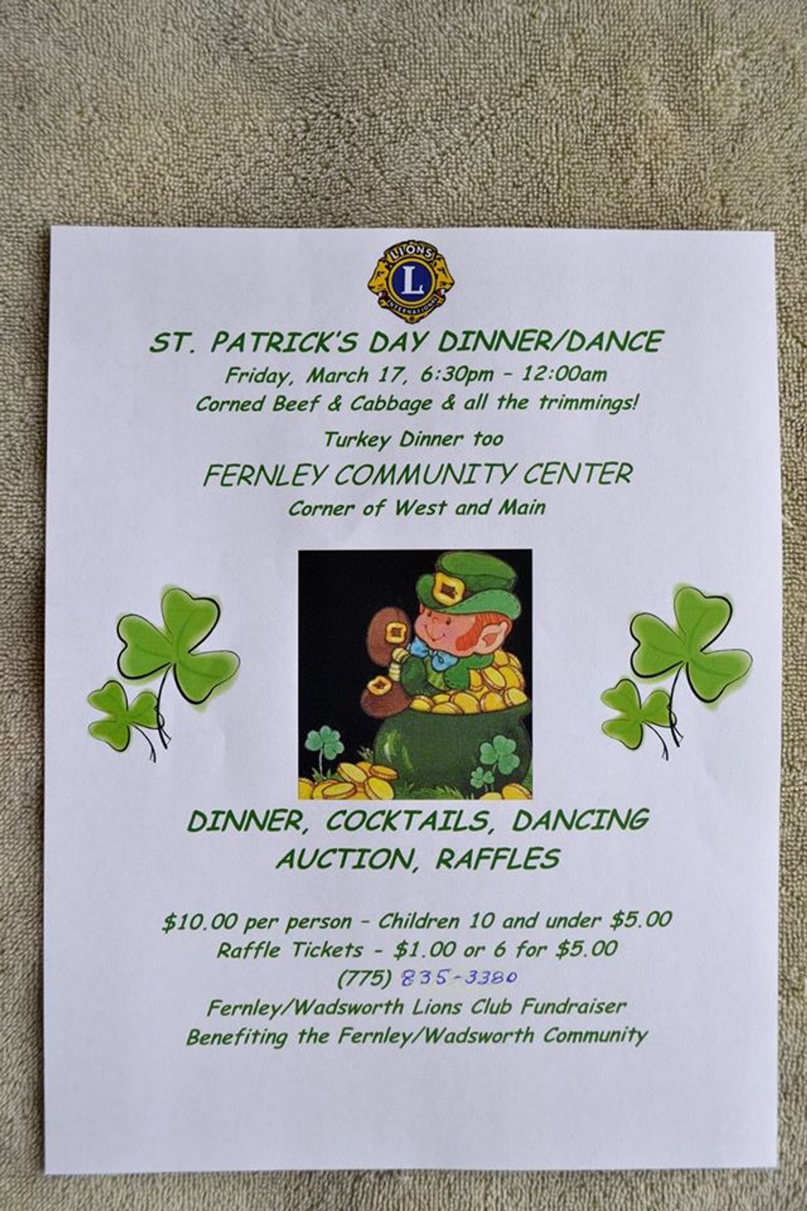 Lions Club hosting St. Patrick’s Day Dinner/Dance