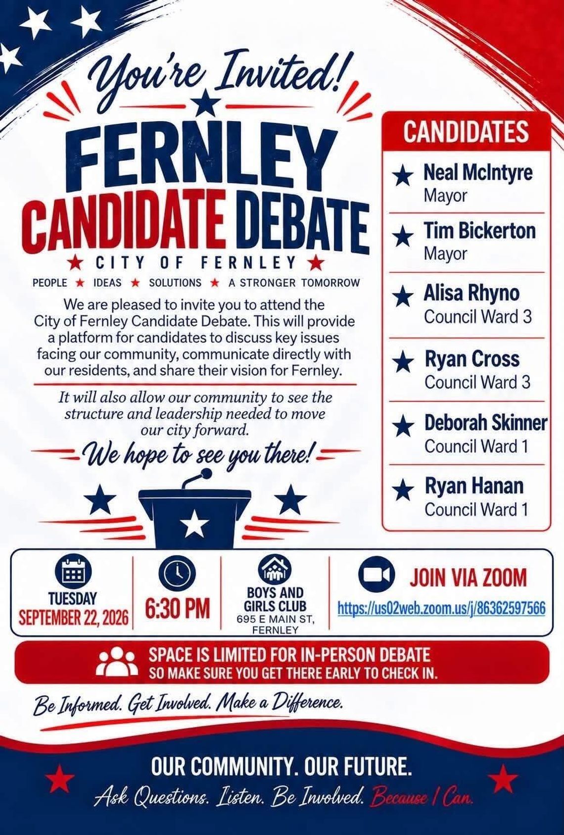 Mayor, City Council Ward 1 and Ward 3 candidates to debate Tuesday night Mayor, City Council Ward 1 and Ward 3 candidates to debate Tuesday night