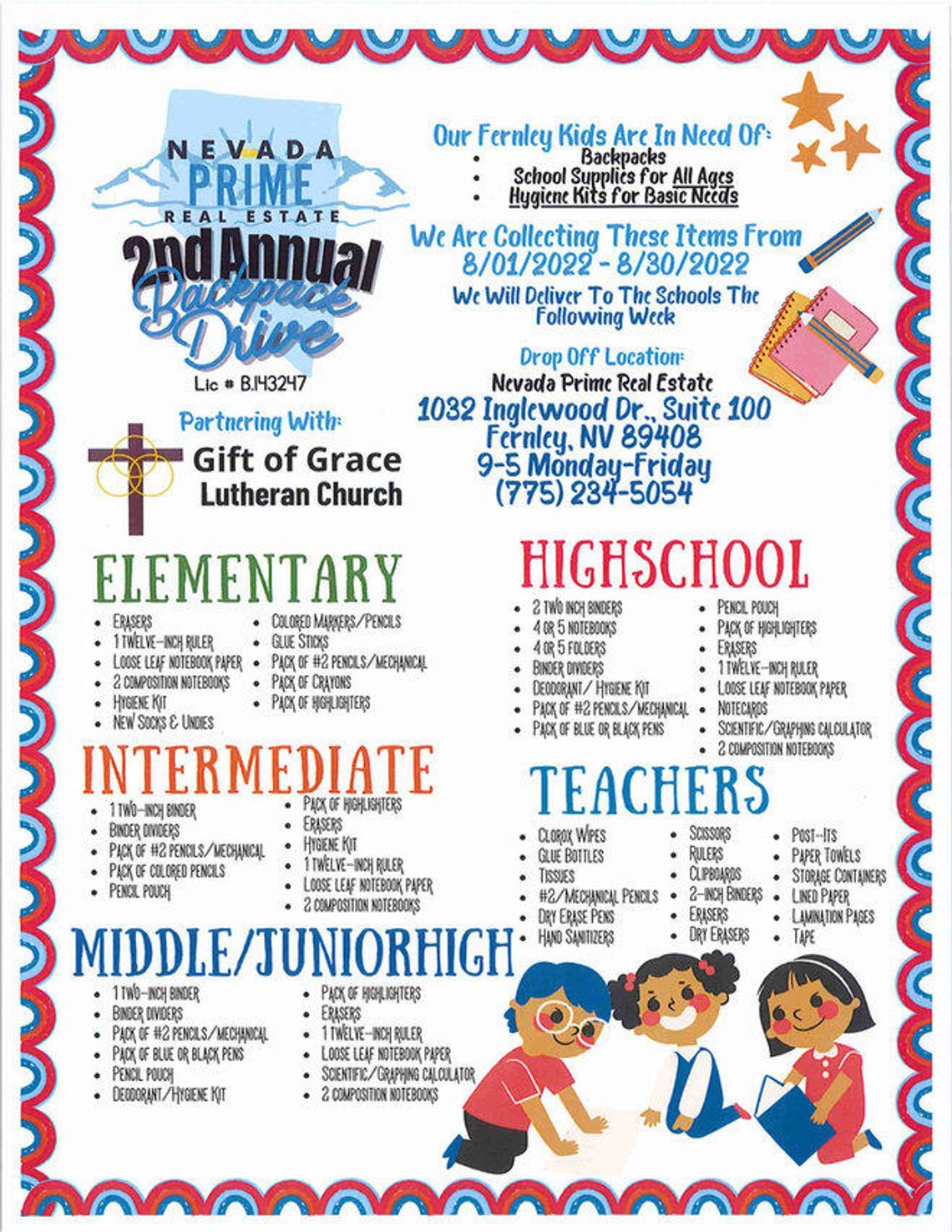 Nevada Prime hosting 2nd Annual backpack drive