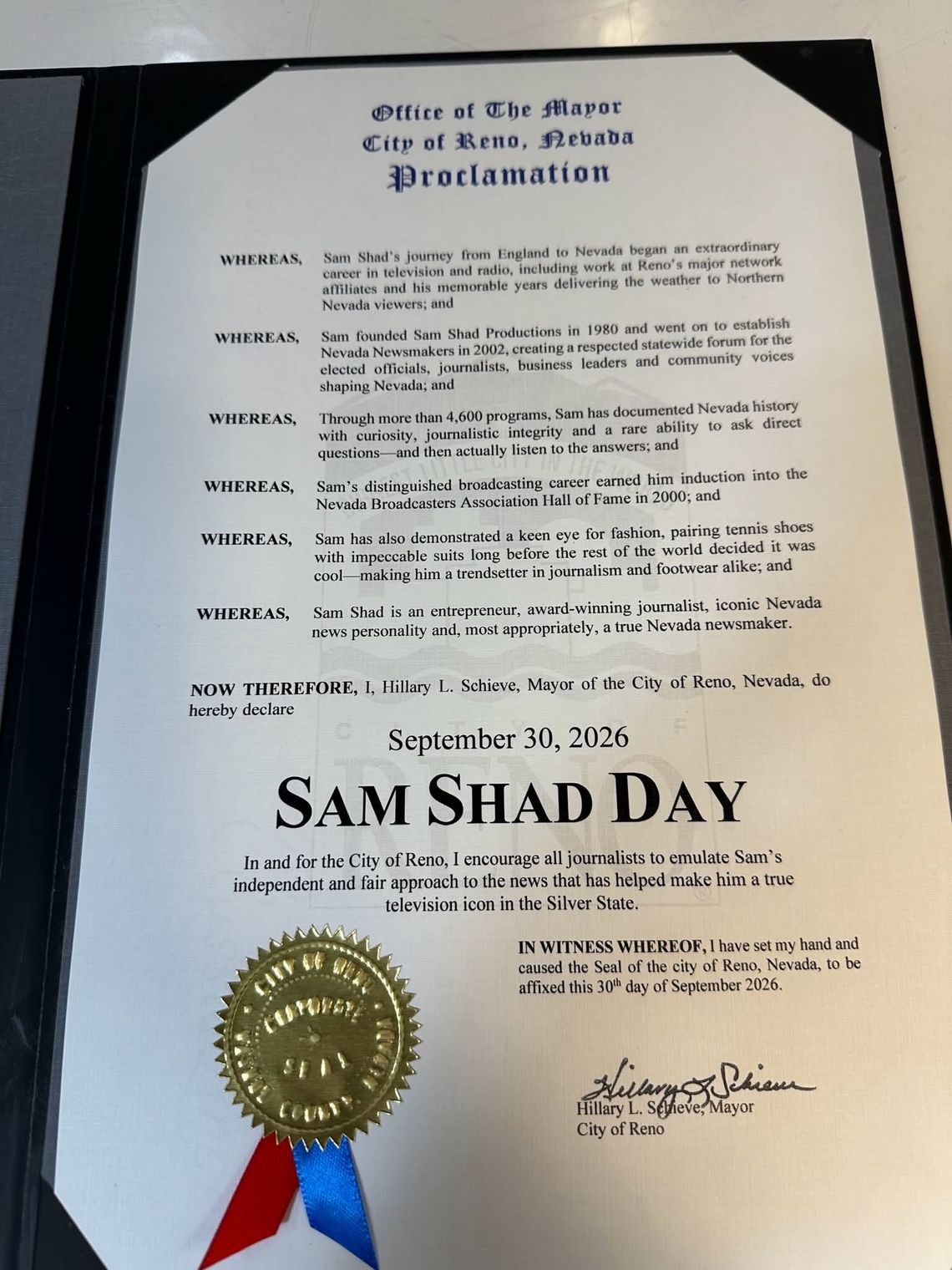 Reno Honors Veteran Journalist Sam Shad