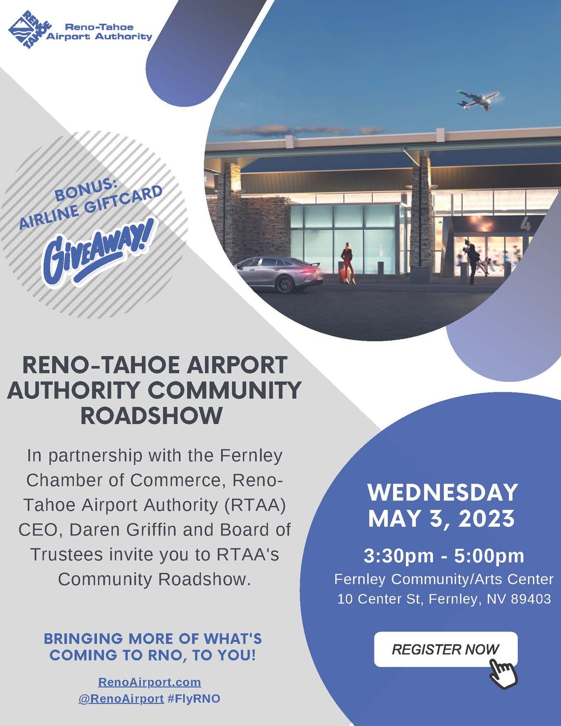 Reno-Tahoe Airport Authority hosting community roadshow May 3 at Fernley Arts Center
