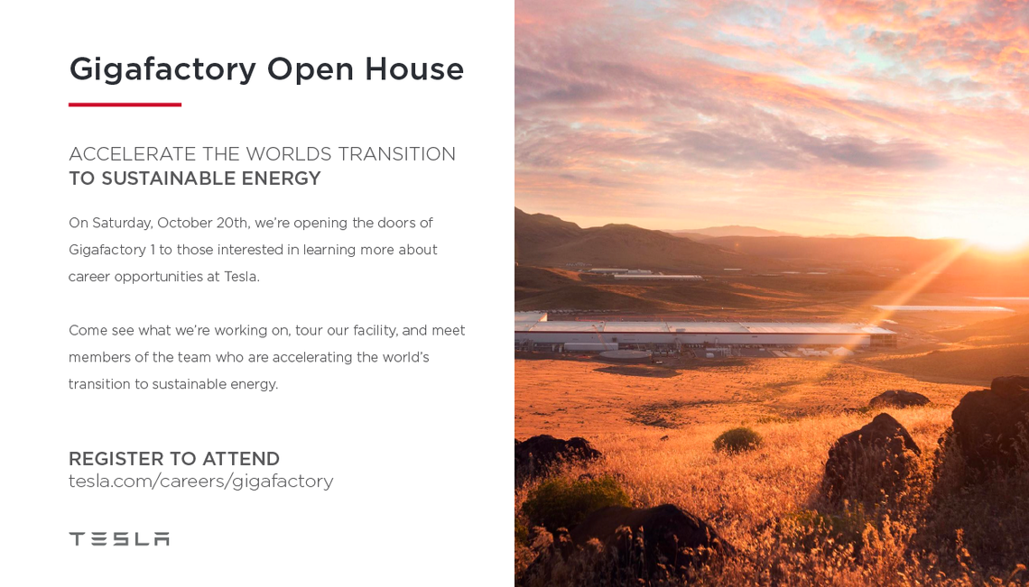 Tesla Gigafactory 1 to host career open house