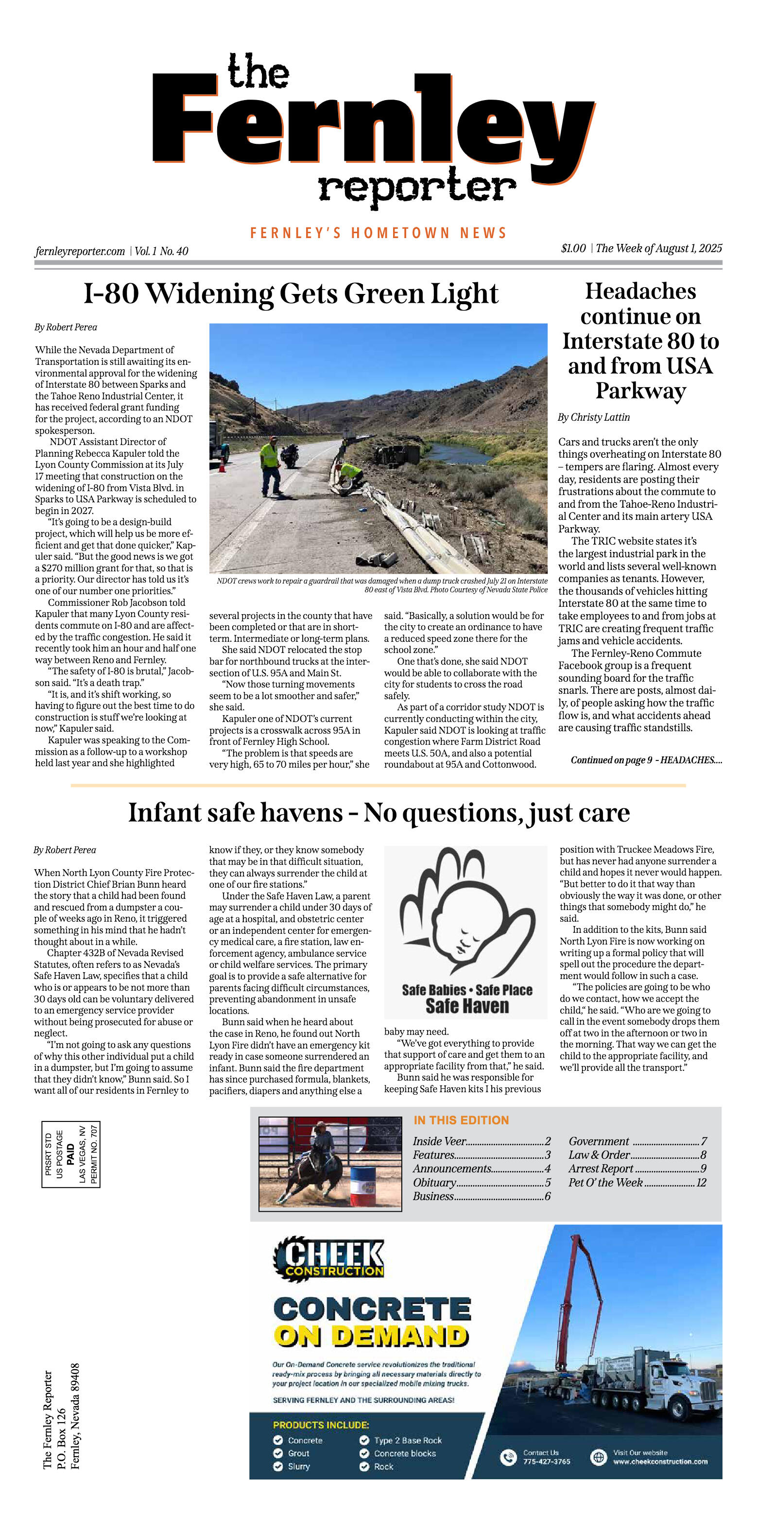 August, 1st, 2025 - I-80 Widening Project Gets Gre - page 1