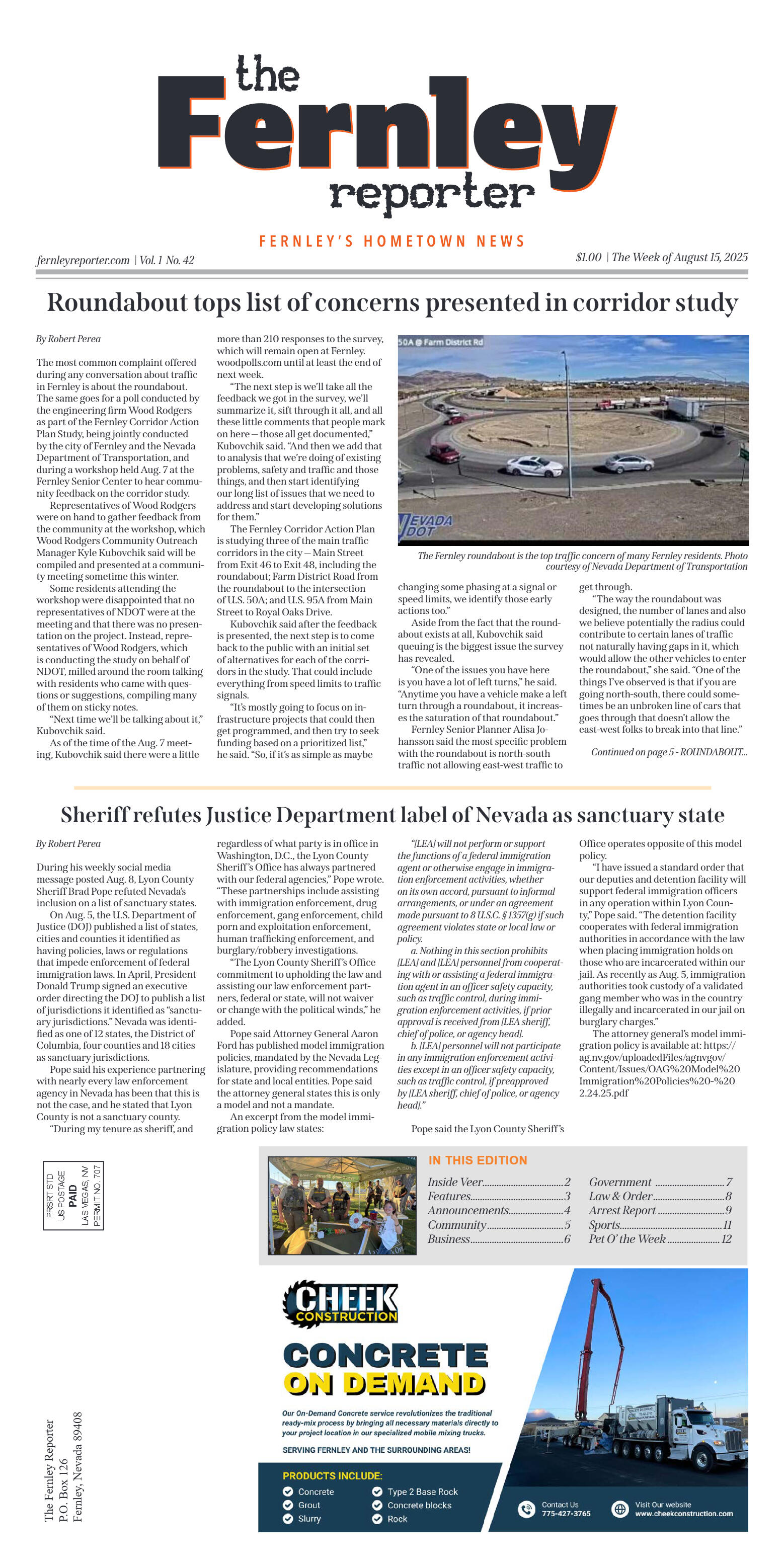August 15, 2025 - Roundabout tops list of concerns - page 1