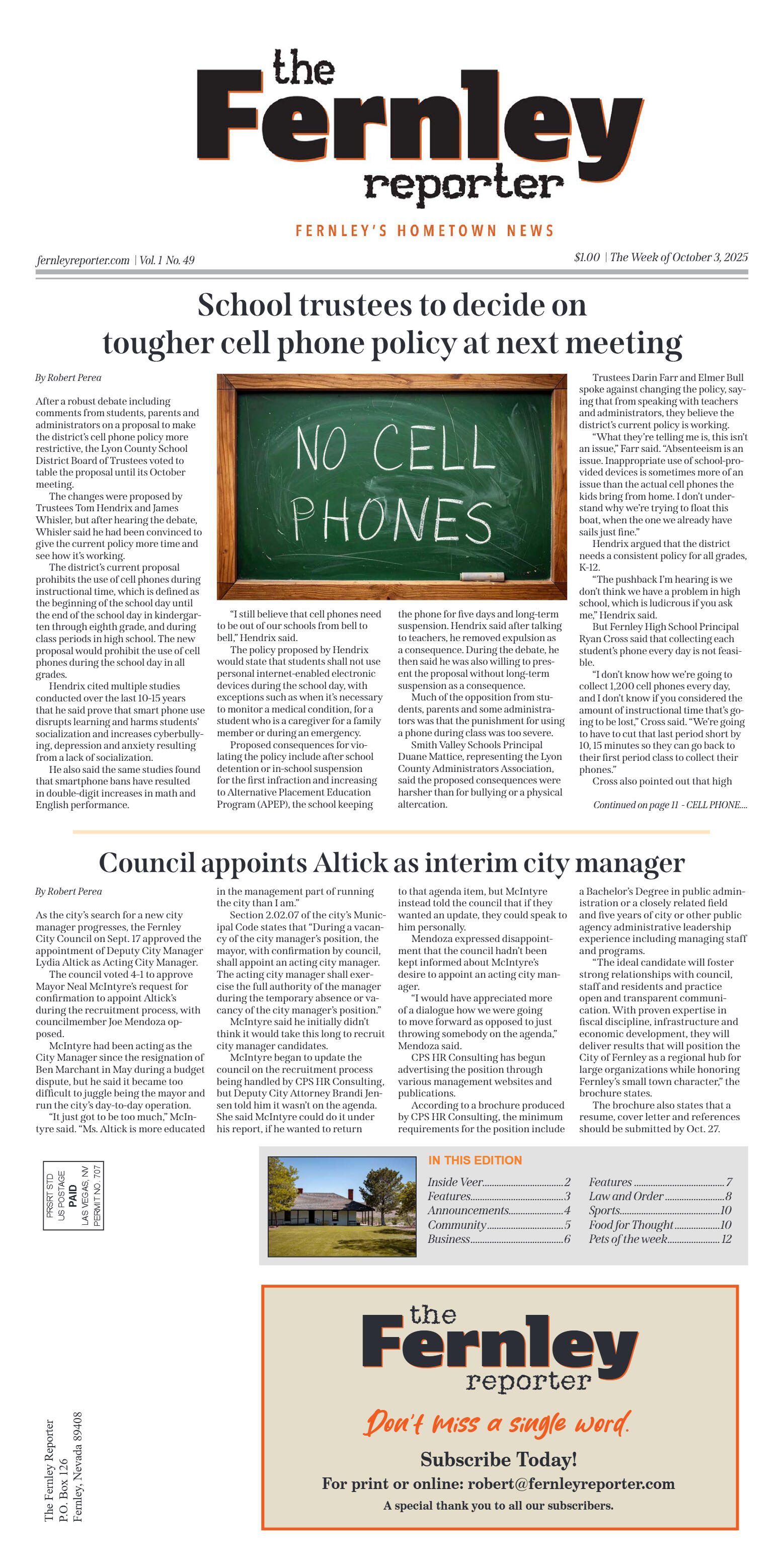 Oct. 3, 2-25 - School trustees to decide on toughe - page 1