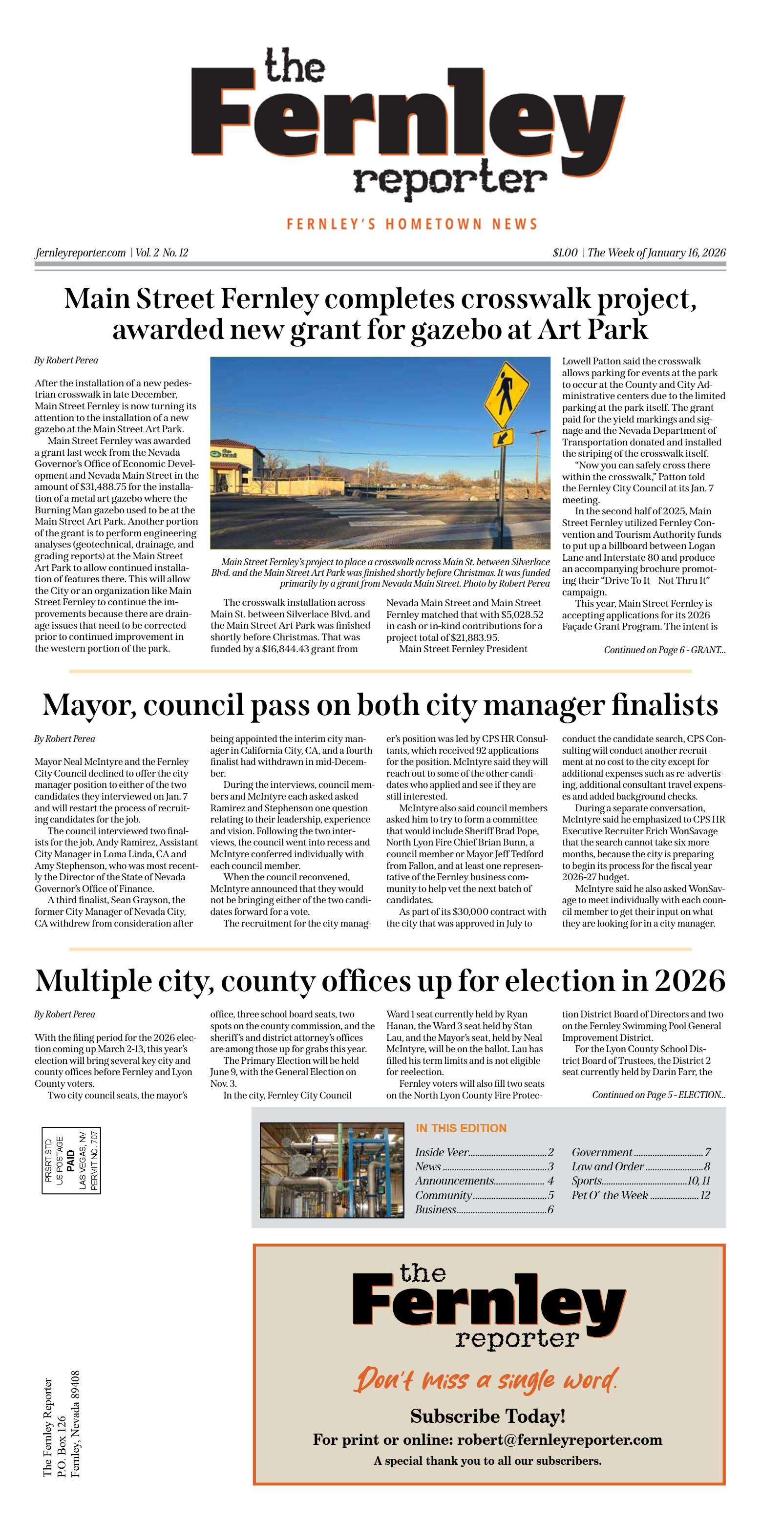 Jan. 16, 2026 - Main Street Fernley completes cros - page 1