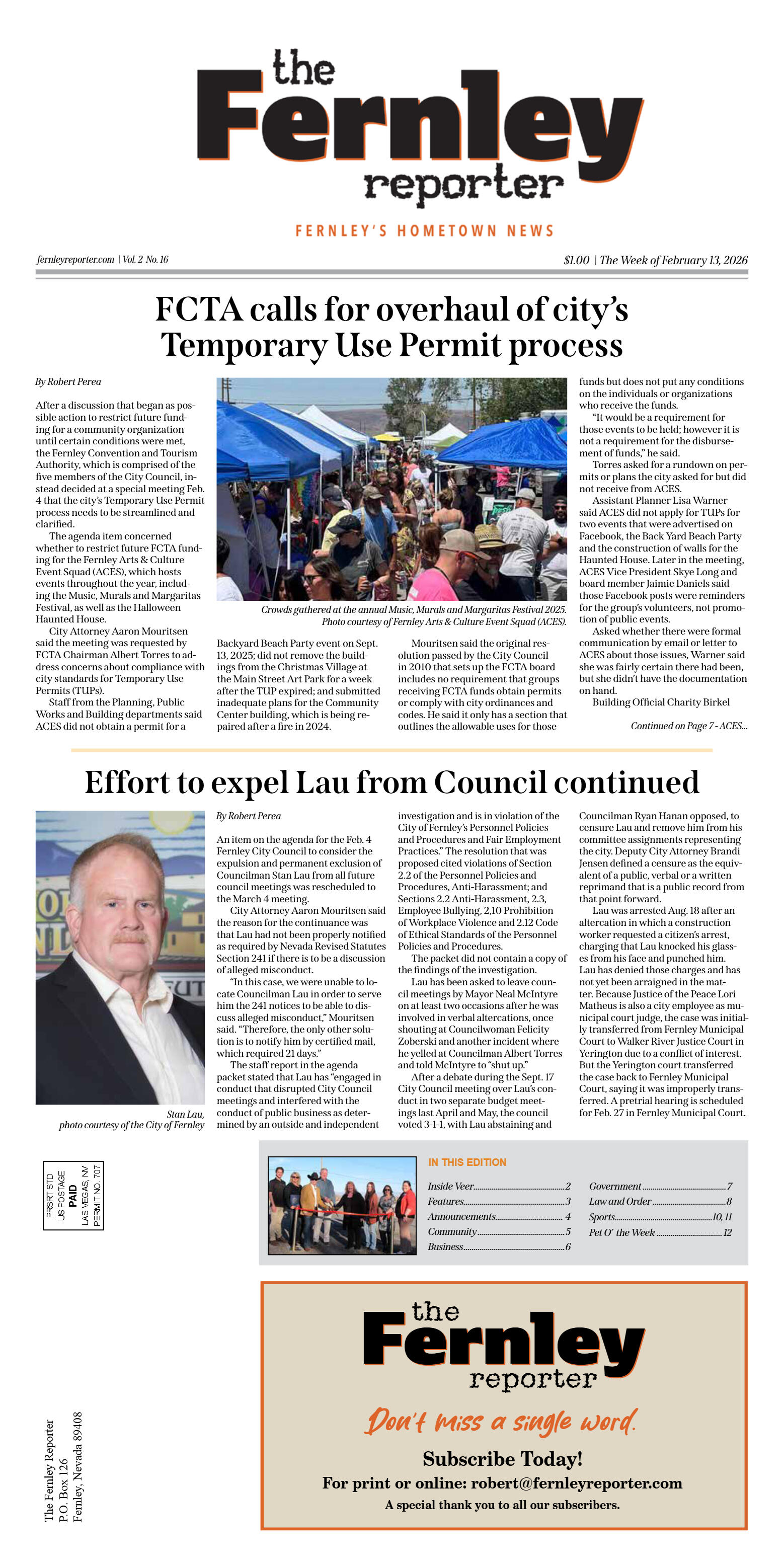 Feb. 13, 2026 - FCTA calls for overhaul of city’s  - page 1