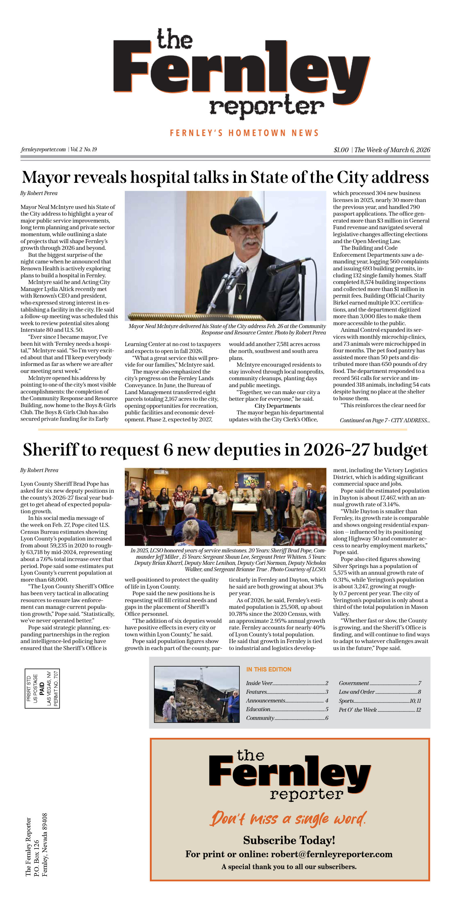 March 6, 2026 - Mayor reveals hospital talks in St - page 1