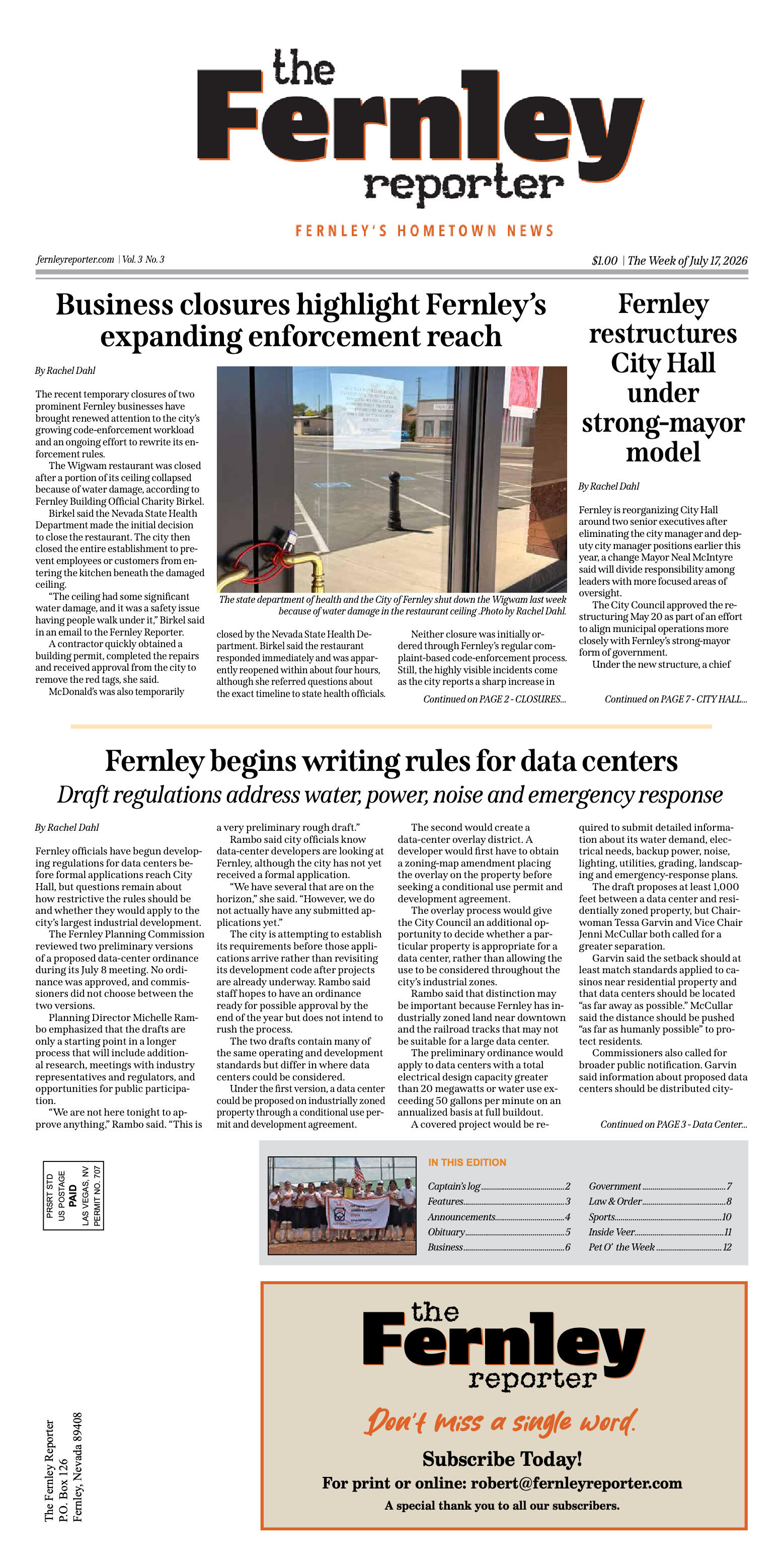 July 17, 2026 - Business closures highlight Fernle - page 1