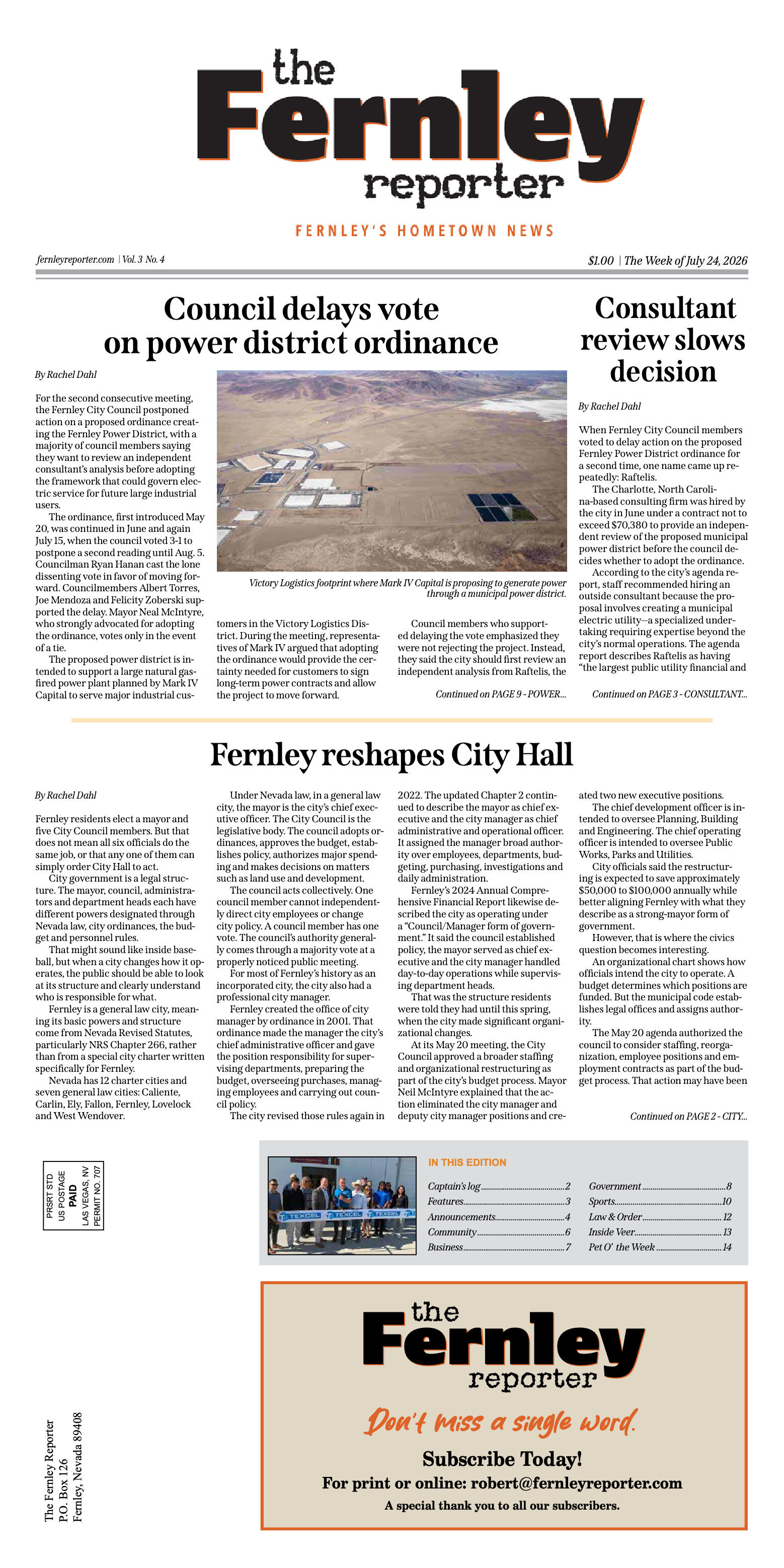July 24, 2026 : The Fernley Reporter - page 1