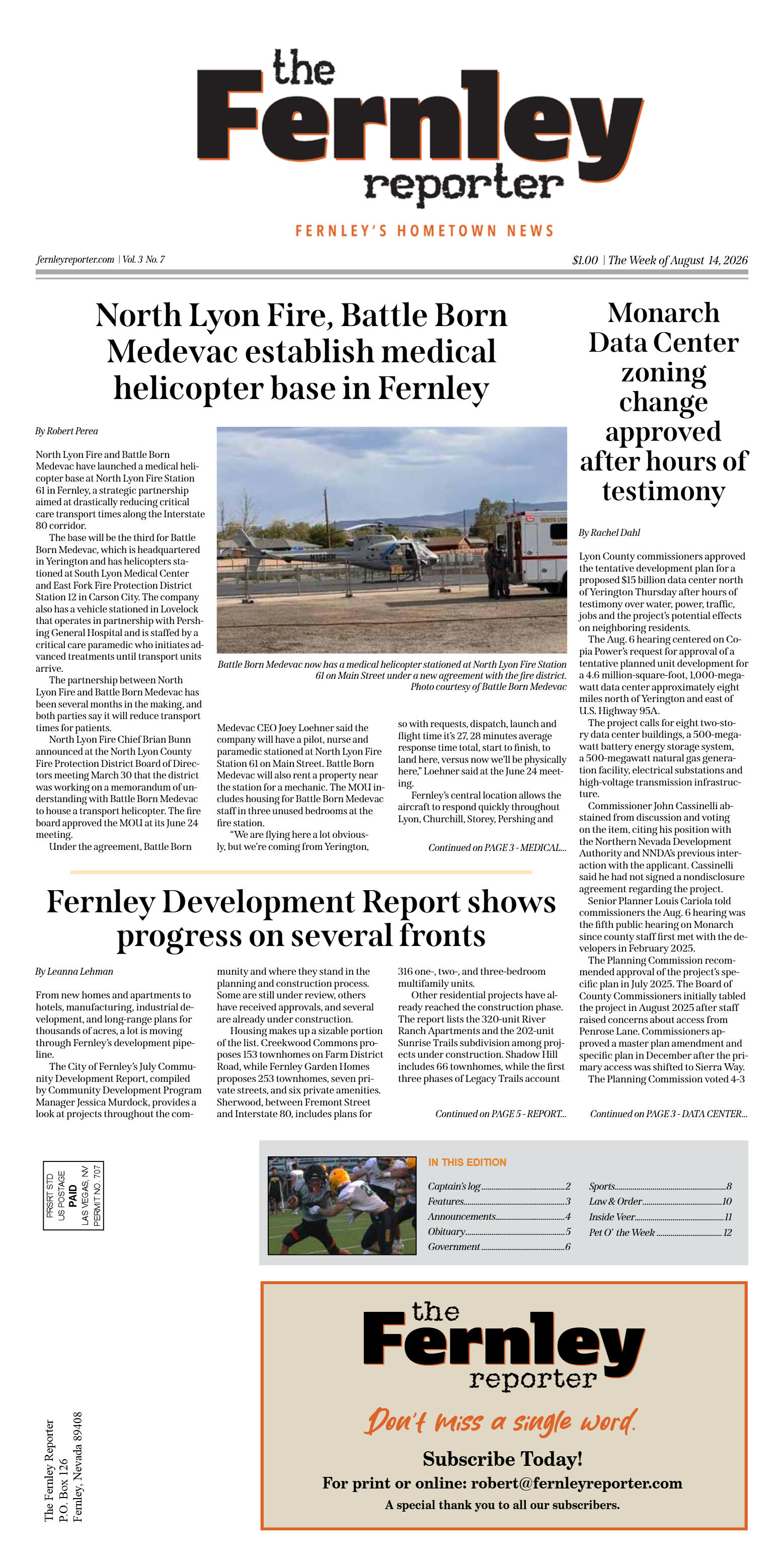August 14, 2026 - The Fernley Reporter - page 1