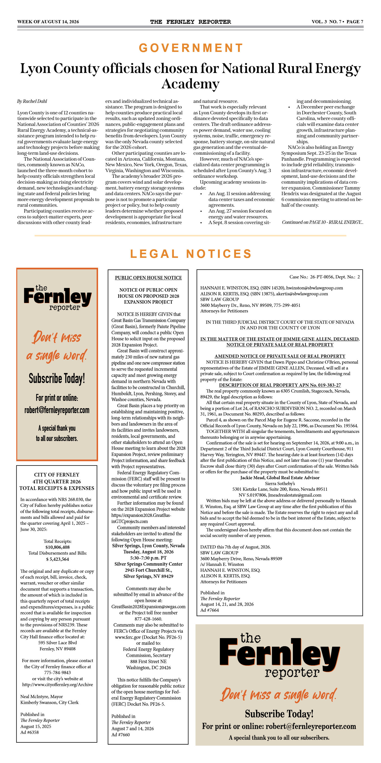 August 14, 2026 - The Fernley Reporter - page 7