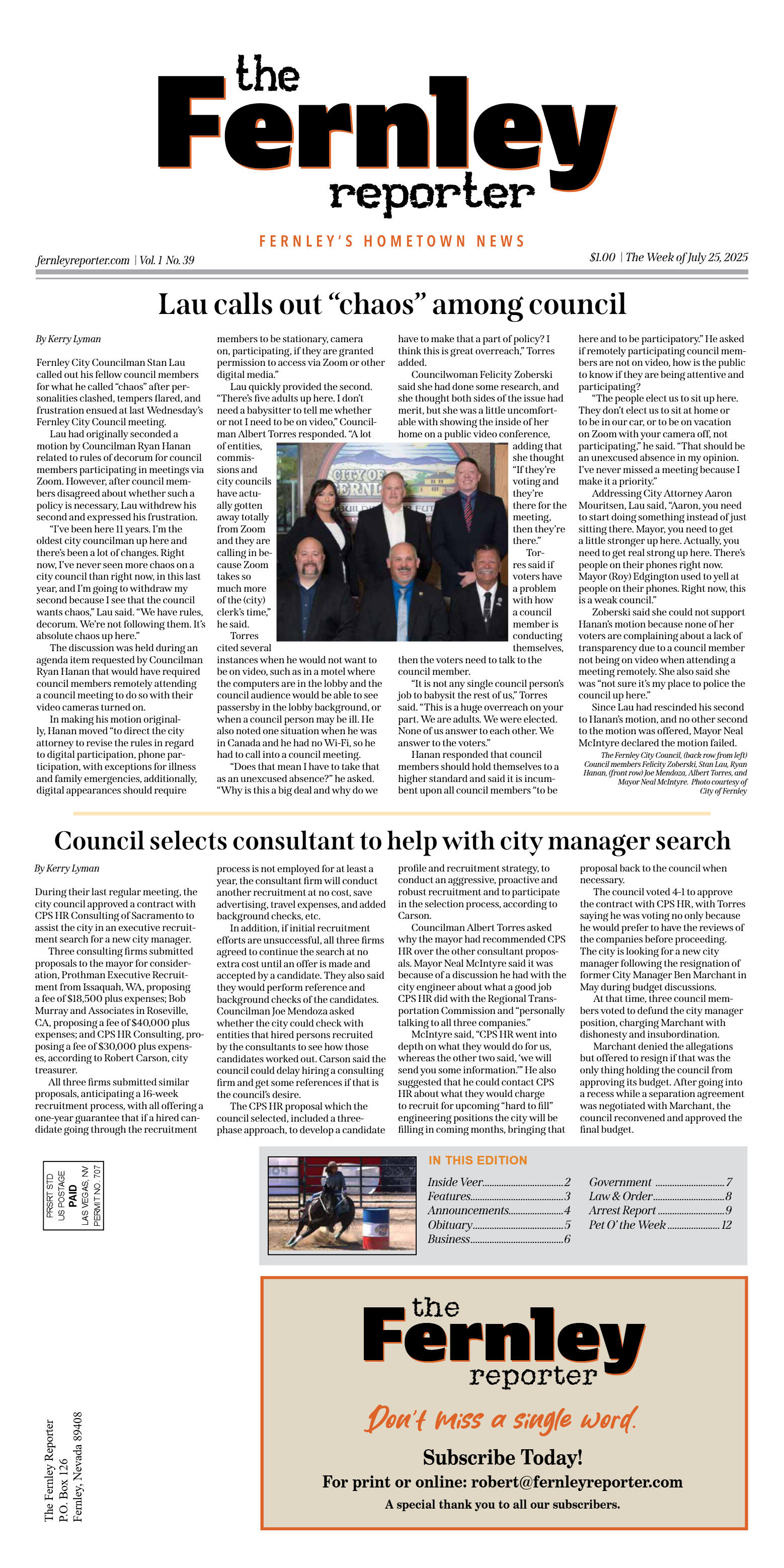 July 25, 2025 Lau calls out "chaos" on council - page 1